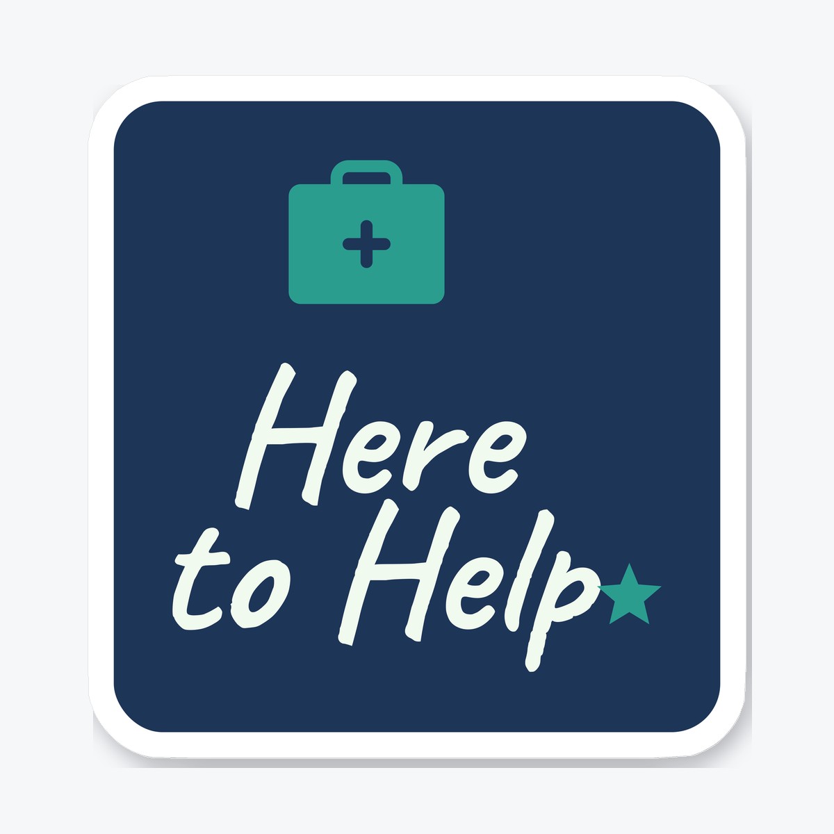 Here to Help die-cut sticker